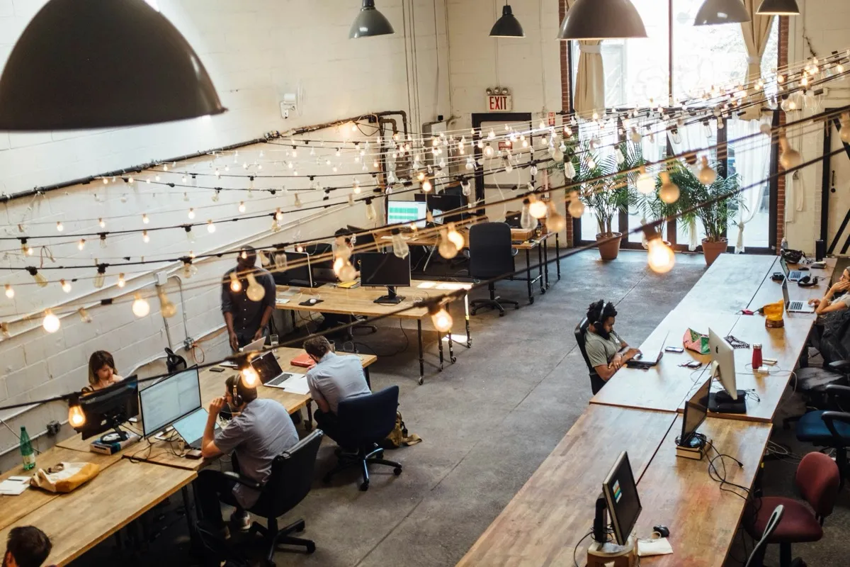 Team working in a modern coworking space